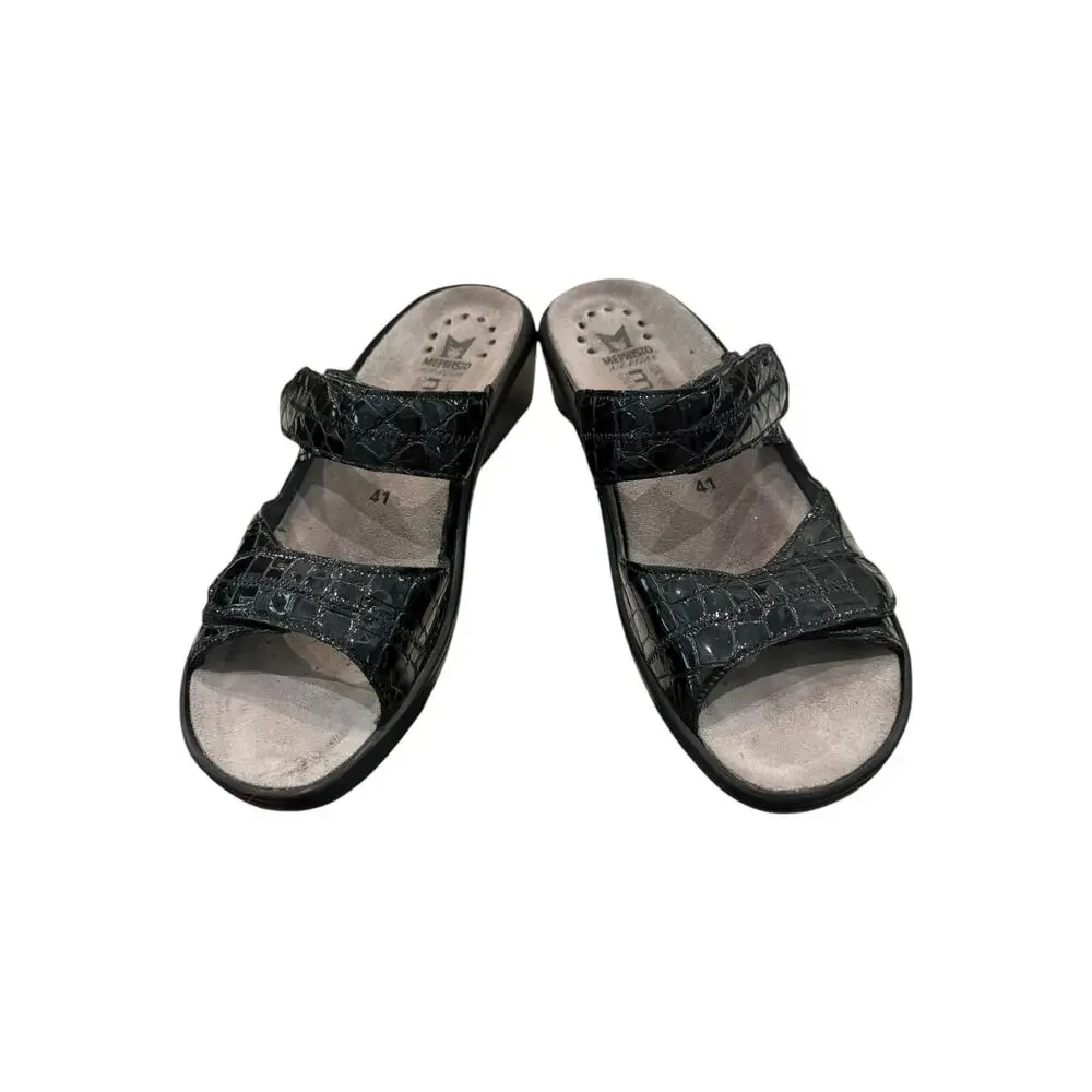 Mephisto Mobils Ulda Black Patent Croc Leather Slide Sandals EU 41 US 10-10.5